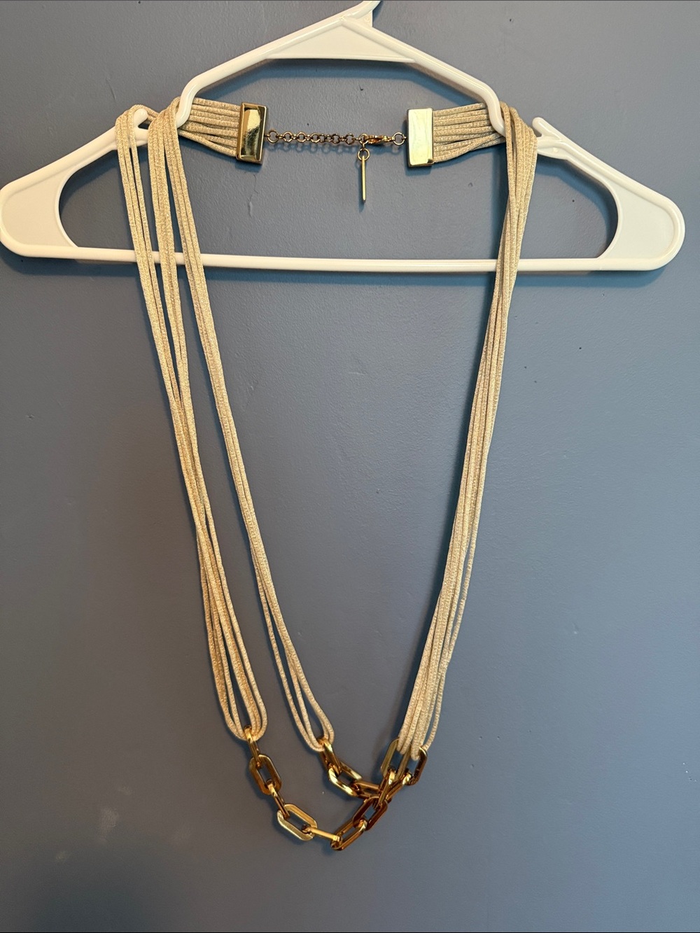 Lafayette 148 New York Beige Multi-Strand Necklace with Gold Chain Accents